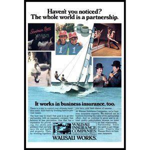 1980 Wausau Insurance Partnership Vintage Print Ad Sailing Sail Boat Wall Art